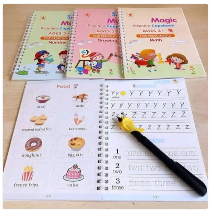 Sank Magic Practice Copybook Set Of 4 Books With Pen & Refills Reusable